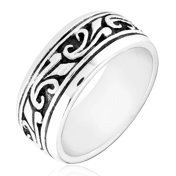 Strieborný prsteň 925 - obrúčka s vyrezávaným ornamentom - Veľkosť: 58 mm