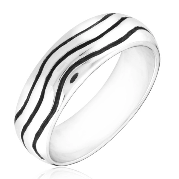 Strieborný prsteň 925 - zaoblená obrúčka s vlnkami - Veľkosť: 50 mm
