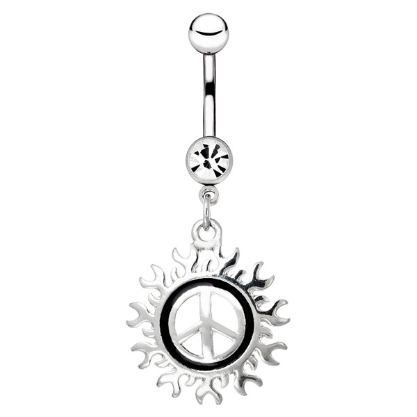 Oceľový piercing do pupku - symbol mieru s motívom slnka