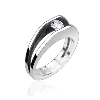 Oceľový prsteň s 5 mm zirkónom - Veľkosť: 58 mm