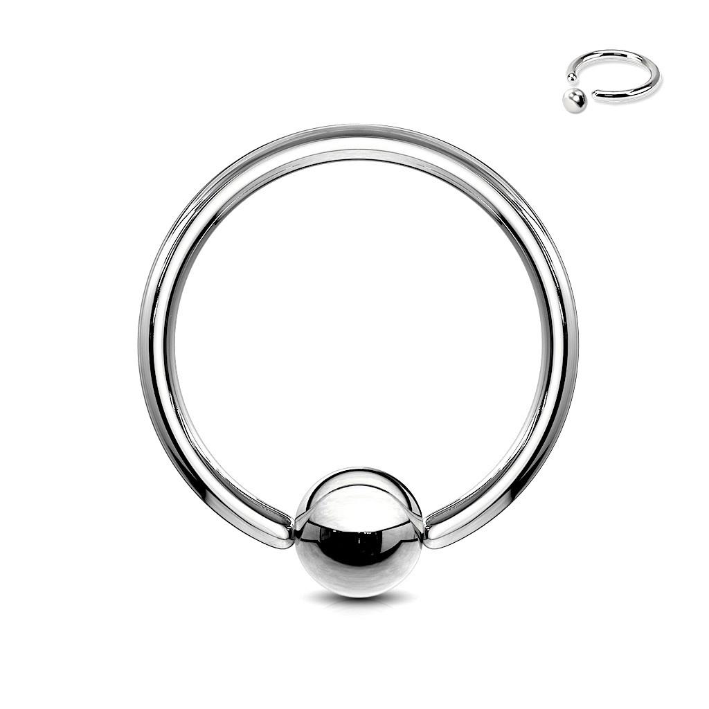 Oceľový piercing - krúžok a gulička striebornej farby, hrúbka 1,6 mm - Rozmer: 1,6 mm x 16 mm x 5 mm