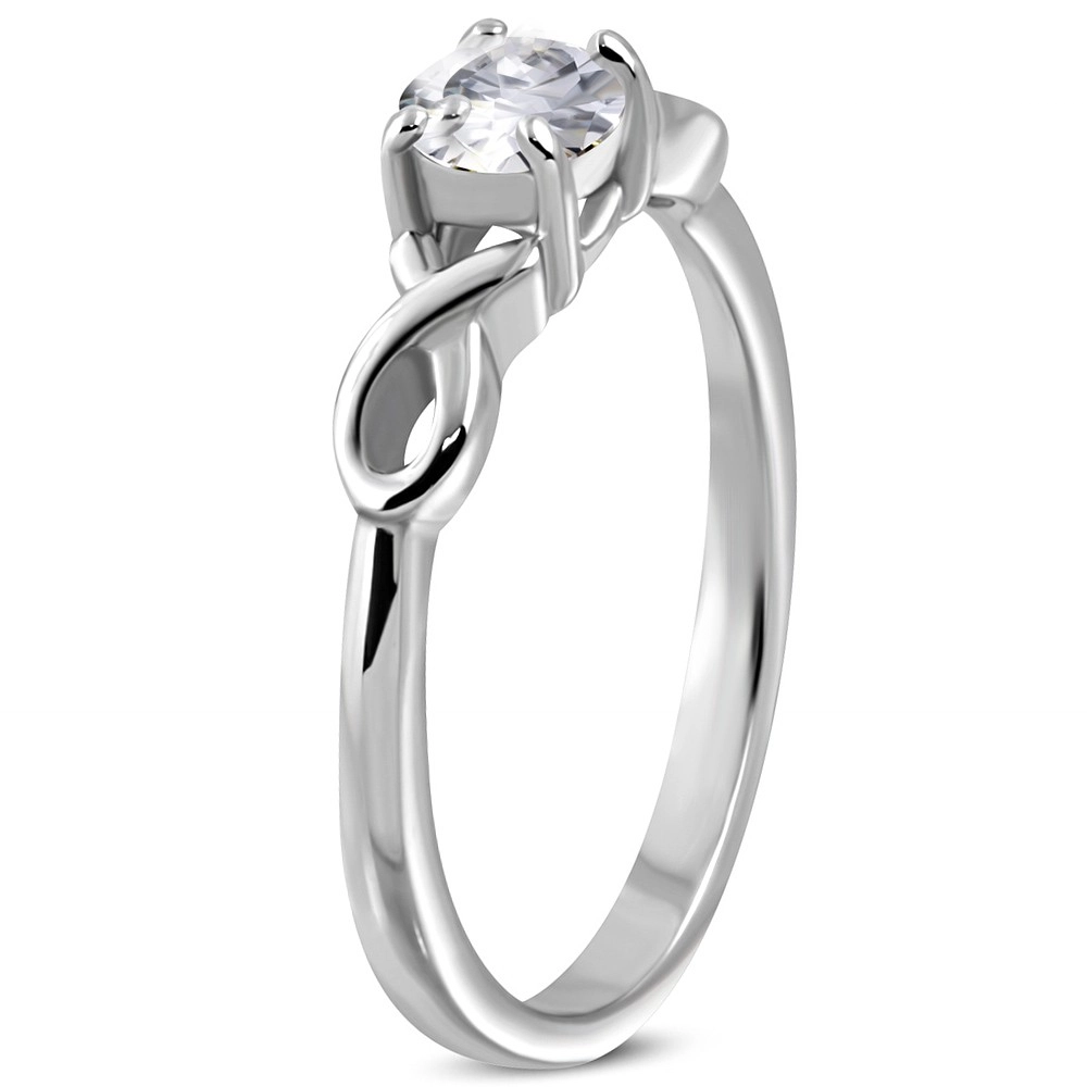 Zásnubný prsteň so zirkónom s dvojitou oceľovou stužkou - Veľkosť: 52 mm