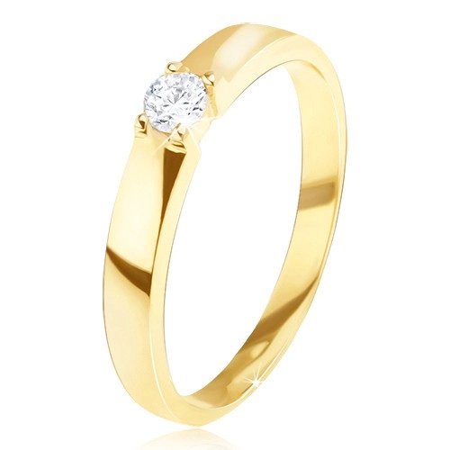 Zlatý prsteň 585 - lesklý, hladký, okrúhly číry zirkón v kotlíku - Veľkosť: 52 mm