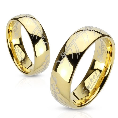 Oceľový prsteň zlatej farby, písmo z Lord of the Rings - Veľkosť: 51 mm