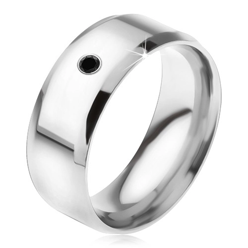 Zrkadlovolesklý prsteň z ocele 316L, čierny kamienok - Veľkosť: 59 mm