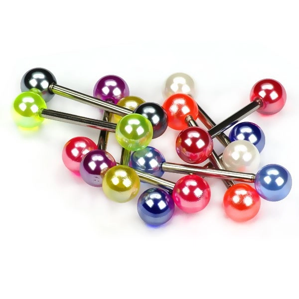 Piercing do jazyka, farebné perleťové guličky - Farba piercing: Fialová