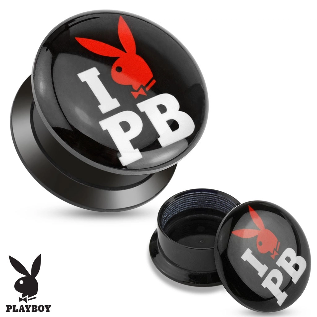 Čierny šrubovací plug z akrylu - I love Playboy - Hrúbka: 12 mm