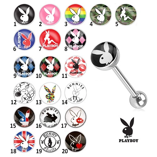 Oceľový piercing do jazyka - rôzne motívy Playboy - Symbol: PB02