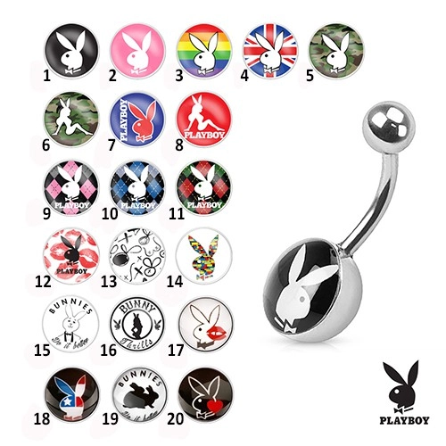Oceľový piercing do bruška, farebné obrázky zajačikov Playboy - Symbol: PB15