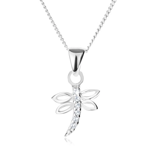Strieborný 925 náhrdelník - retiazka a prívesok vážky, číre zirkóny