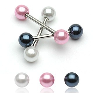 Oceľový piercing do jazyka s farebnými perleťovými guličkami - Farba piercing: Čierna
