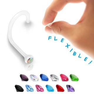 Piercing do nosa - transparentný BioFlex s farebným zirkónom  - Farba zirkónu: Fialová - A