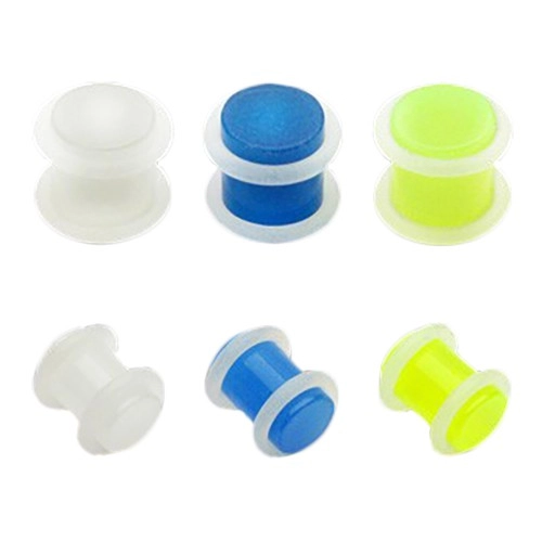 Plug do ucha z akrylu - priehľadný s gumičkami - Hrúbka: 8 mm, Farba piercing: Modrá