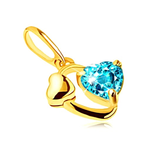 Zlatý prívesok 375 - kontúra oválu, lesklé srdiečko, srdce z modrého topásu