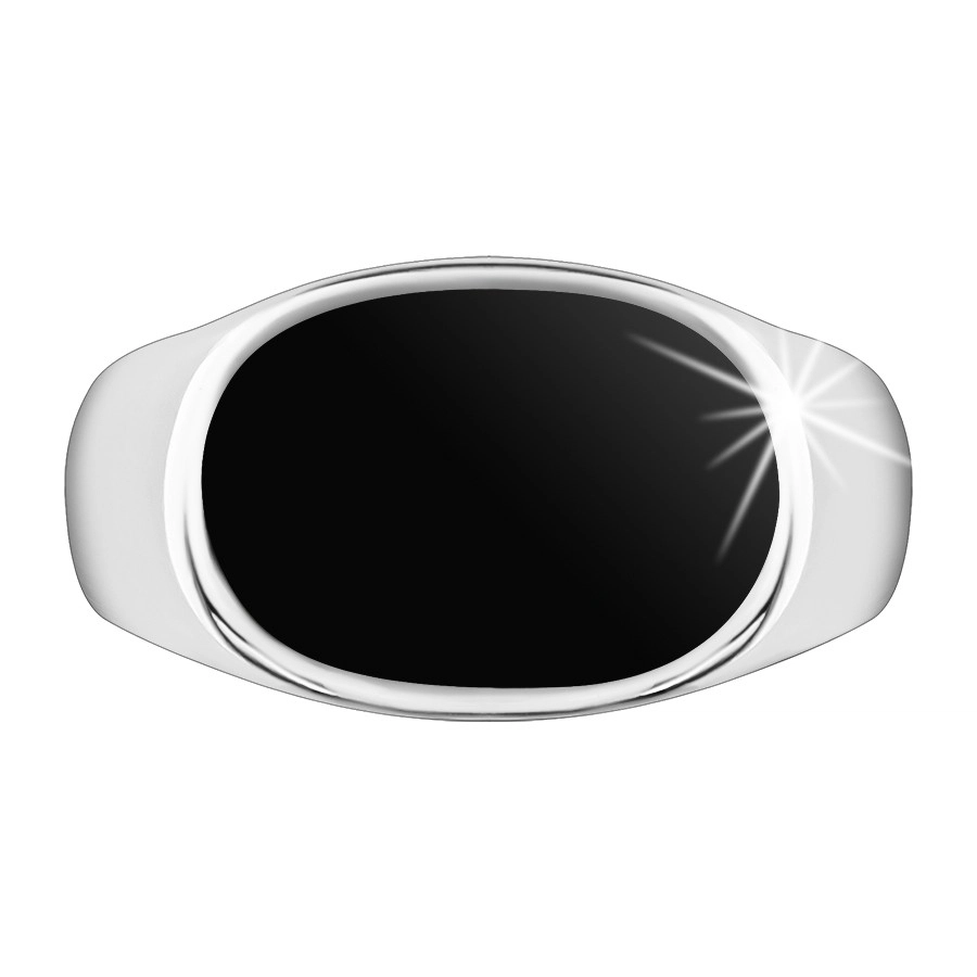 Strieborný prsteň 925, ovál s čiernou glazúrou, lesklé a rozšírené ramená - Veľkosť: 56 mm