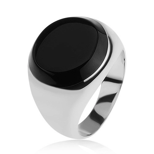 Prsteň s čiernym glazúrovaným kruhom, lesklé ramená, striebro 925 - Veľkosť: 54 mm