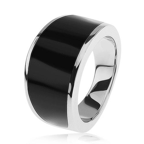 Strieborný 925 prsteň - čierny glazúrovaný pás, lesklý a hladký povrch - Veľkosť: 56 mm