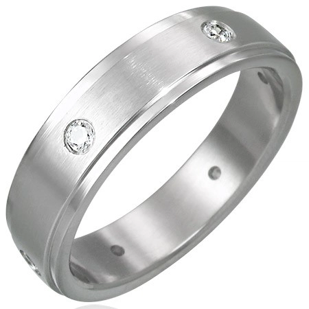 Oceľový prsteň matný - 6 zirkónov po obvode - Veľkosť: 59 mm