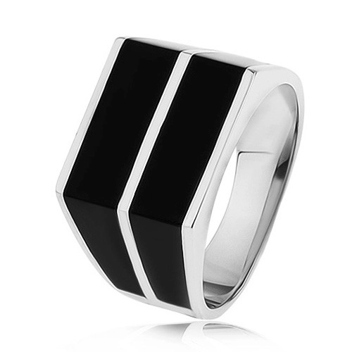 Strieborný 925 prsteň - dve vodorovné línie čiernej farby, hladký povrch - Veľkosť: 69 mm