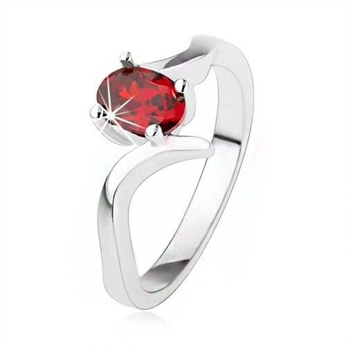 Elegantný prsteň zo striebra 925, rubínovočervený zirkón, zvlnené ramená - Veľkosť: 52 mm