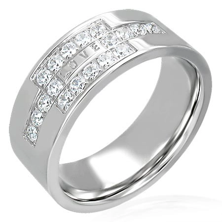Oceľový prsteň so zirkónmi a nápisom LOVE - Veľkosť: 60 mm
