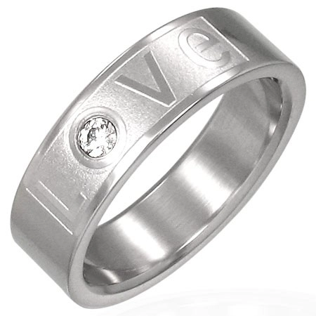 Prsteň z ocele - LOVE so zirkónom - Veľkosť: 61 mm