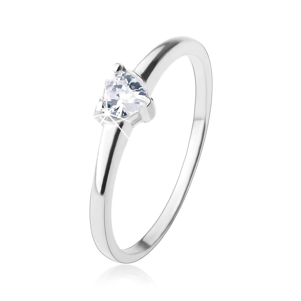 Zásnubný prsteň, vybrúsené zirkónové srdiečko v čírej farbe, striebro 925 - Veľkosť: 61 mm