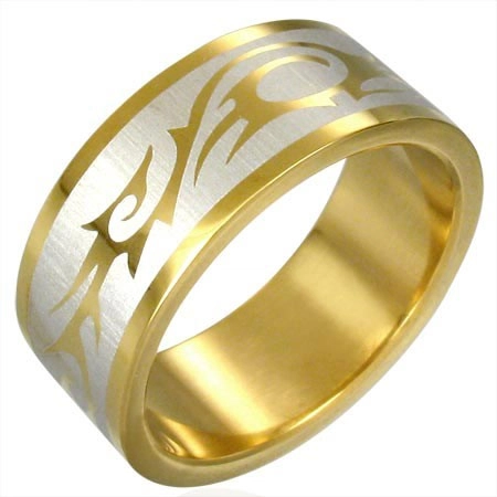 Prsteň zlatej farby TRIBAL SYMBOL - Veľkosť: 65 mm