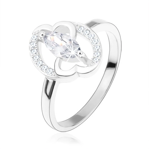 Zásnubný prsteň, striebro 925, číre zirkónové zrnko, prepojené srdcia - Veľkosť: 59 mm