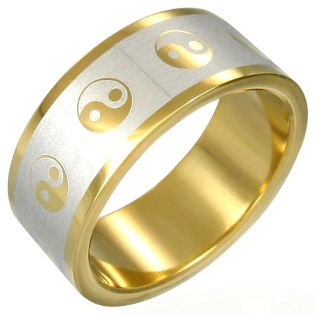 Prsteň Yin-Yang zlatej farby - Veľkosť: 67 mm