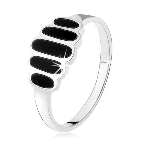 Strieborný 925 prsteň, hladké čierne ovály, hladké ramená, vysoký lesk - Veľkosť: 53 mm