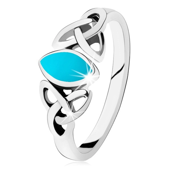 Strieborný 925 prsteň, zrnko v tyrkysovej farbe, keltský symbol Triquetra - Veľkosť: 62 mm