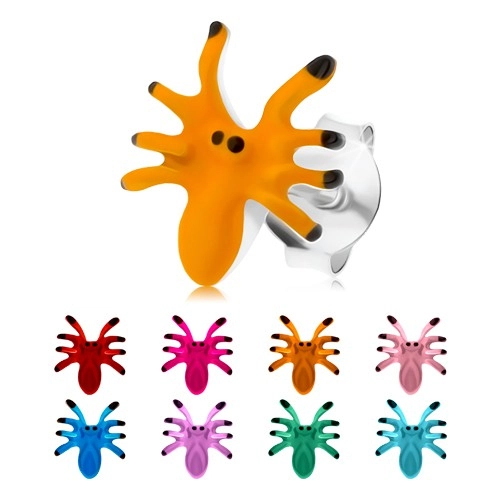 Náušnice zo striebra 925, farebný pavúčik s ôsmimi nohami, puzetky - Farba: Fialová