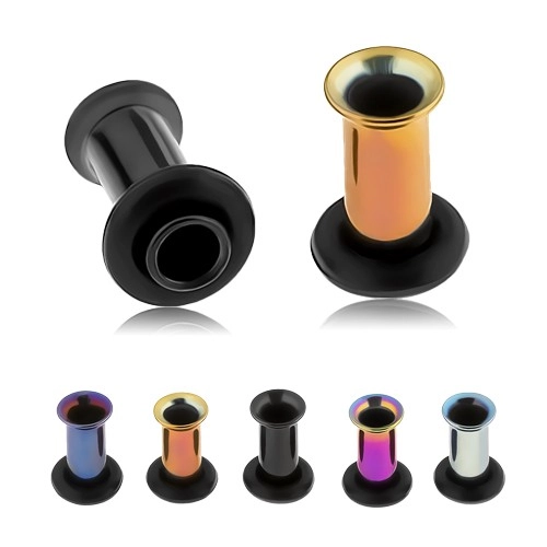 Anodizovaný titánový tunel do ucha, rôzne farby, čierna gumička - Hrúbka piercingu: 4 mm, Farba piercing: Fialovo-medená - ACUM