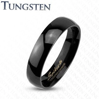 Wolfrámový prsteň v čiernom odtieni, zrkadlovolesklý hladký povrch, 4 mm - Veľkosť: 51 mm
