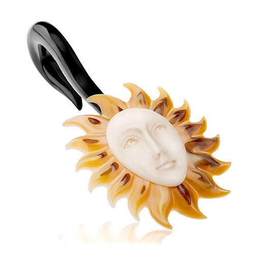 Plug do ucha z organického materiálu, čierny háčik, slnko s bielou tvárou - Hrúbka: 6,5 mm