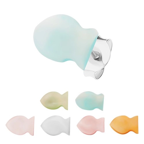 Strieborné 925 náušnice, farebné perleťové rybičky, hladký plochý povrch - Farba: Biela