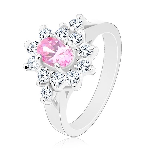 Prsteň v striebornej farbe, brúsený ovál v ružovom odtieni s čírym lemom - Veľkosť: 49 mm