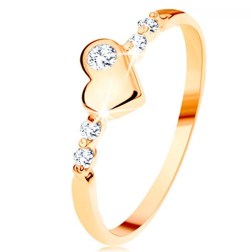 Zlatý prsteň 585 - vypuklé nepravidelné srdiečko, ligotavé číre zirkóny - Veľkosť: 55 mm