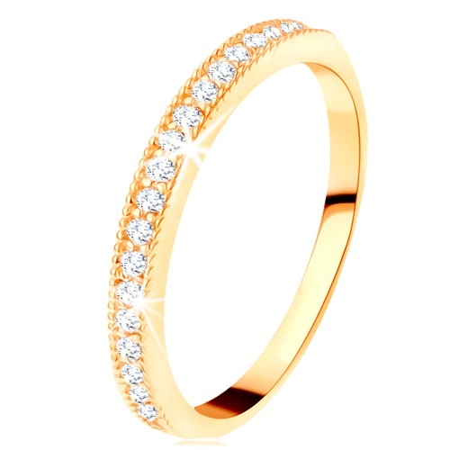 Zlatý prsteň 585 - číry zirkónový pás s vyvýšeným vrúbkovaným lemom - Veľkosť: 51 mm