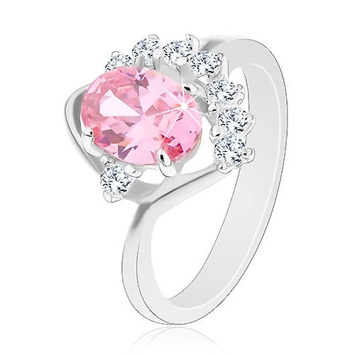 Lesklý prsteň so zahnutým ramenom, ružový ovál, zirkónový číry oblúk, oblúčik - Veľkosť: 59 mm
