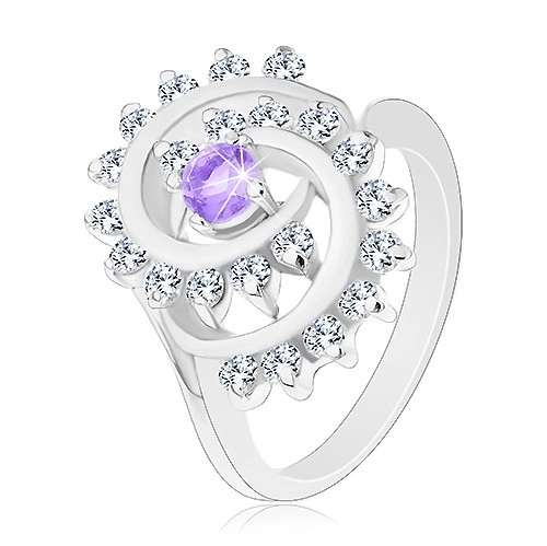 Ligotavý prsteň s ozdobnou špirálou s čírym lemom, svetlofialový zirkón - Veľkosť: 55 mm