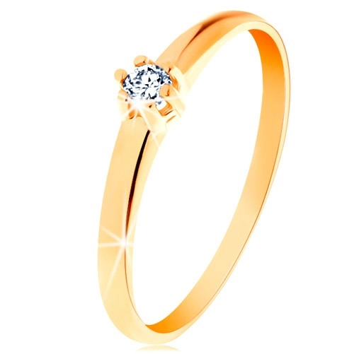 Zlatý prsteň 585 - okrúhly diamant čírej farby v šesťcípom kotlíku - Veľkosť: 55 mm