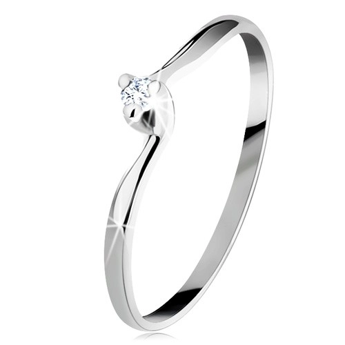 Zásnubný prsteň v bielom 14K zlate - číry brúsený diamant, úzke ramená - Veľkosť: 49 mm