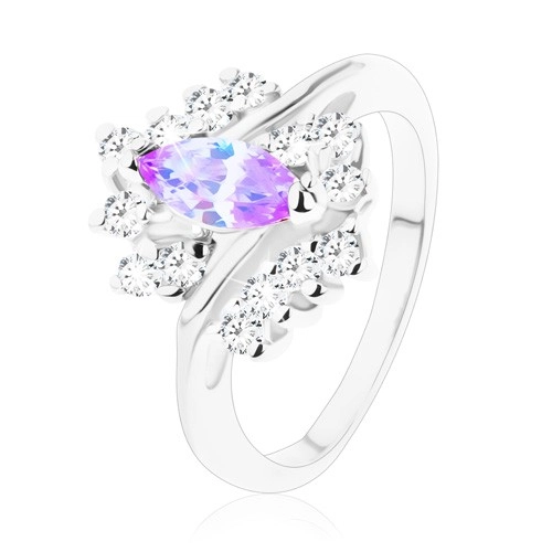 Trblietavý prsteň so svetlofialovým zrnkom, zvlnený rad čírych zirkónov - Veľkosť: 51 mm