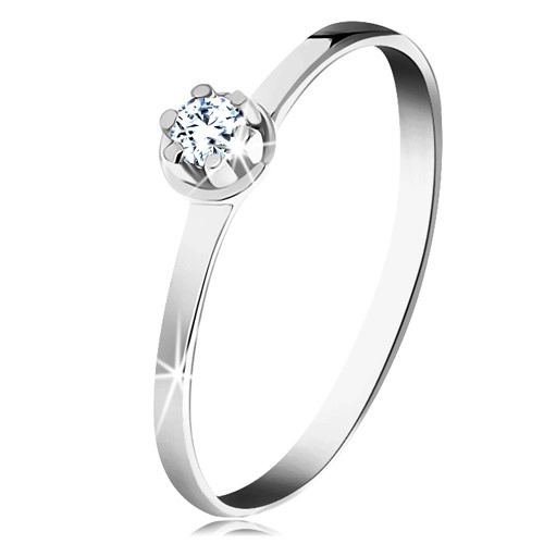 Zlatý prsteň 585 - číry diamant vo vyvýšenom okrúhlom kotlíku, biele zlato - Veľkosť: 50 mm