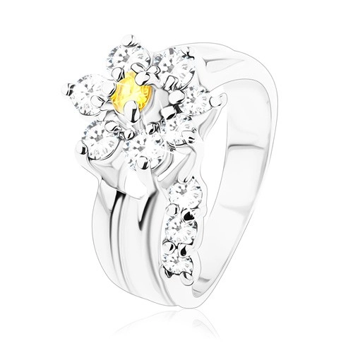 Žiarivý prsteň, oddelená zirkónová číra stonka, kvietok v žltej a čírej farbe - Veľkosť: 51 mm
