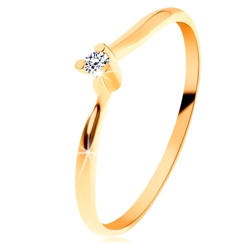 Ligotavý prsteň zo žltého 14K zlata - číry brúsený diamant, tenké ramená - Veľkosť: 58 mm