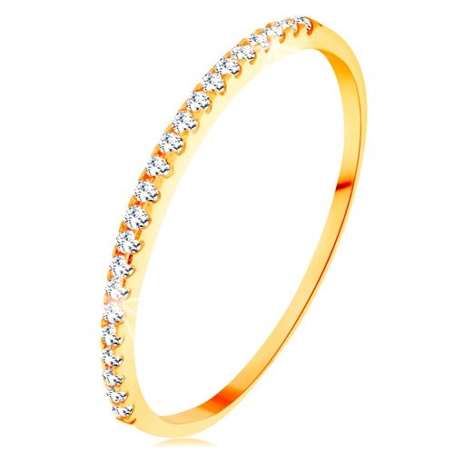 Zlatý prsteň 585 - tenké lesklé ramená, ligotavá zirkónová línia čírej farby - Veľkosť: 65 mm