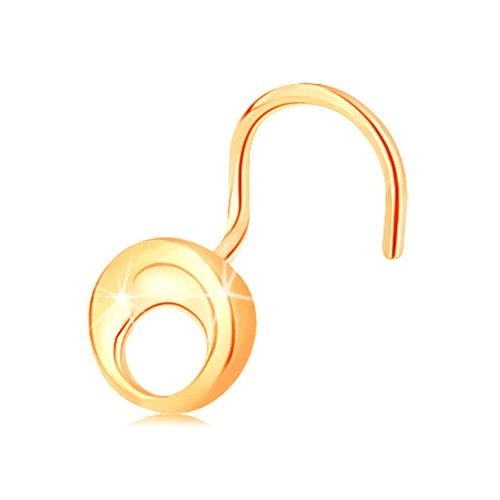Piercing do nosa zo žltého 14K zlata - malý lesklý kruh s výrezom, zahnutý